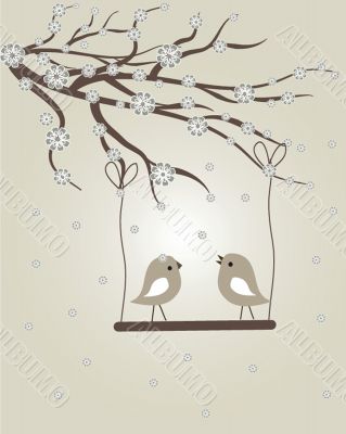 Vector cute floral spring birds illustration