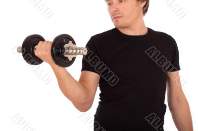 Man doing exercise with a steel dumbbell