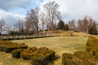 Park in front of the castle Hluboka nad Vltavou. Czech Republic