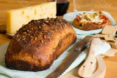 Bread, cheese and wine