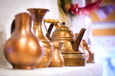 Copper pots inside a traditional house