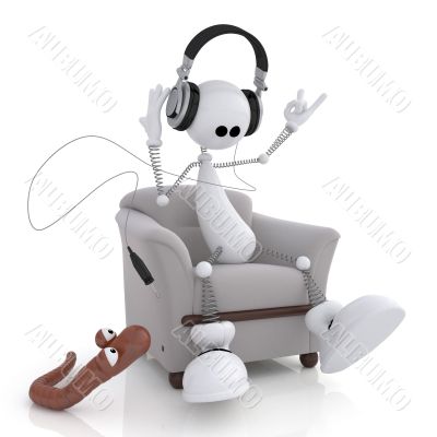 The 3D little man with earphones.