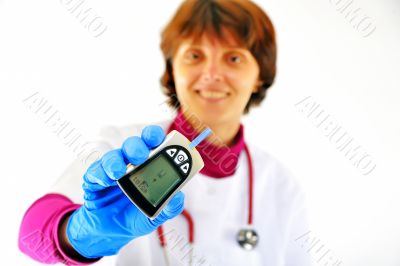 doctor checking diabetic`s blood sugar 