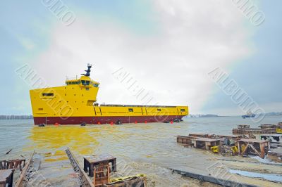 launching ceremony of a ship in the shipyard