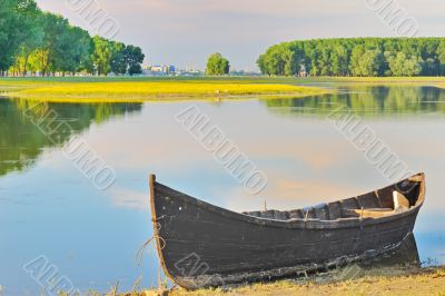 alone fishing boat on danube river