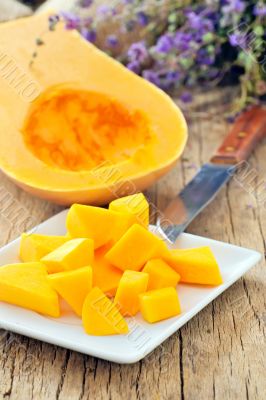 sliced pumpkin on plate 