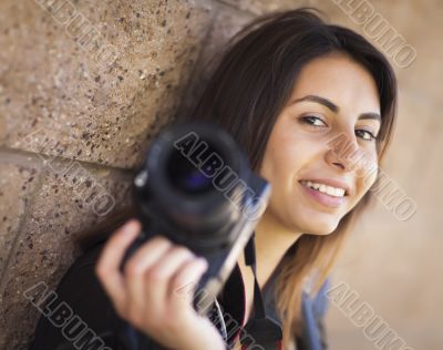 Mixed Race Young Adult Female Photographer Holding Camera