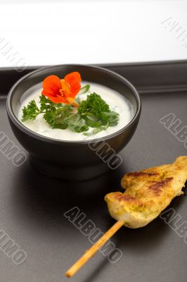 Chicken skewer and bowl