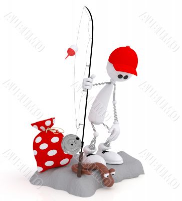The 3D little man on fishing.
