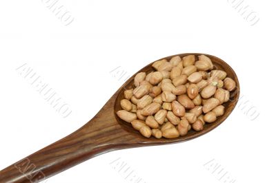 peanuts and spoon isolated on white background