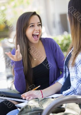 Expressive Young Mixed Race Female Sitting and Talking with Girl