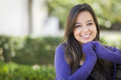 Mixed Race Female Student Portrait on School Campus