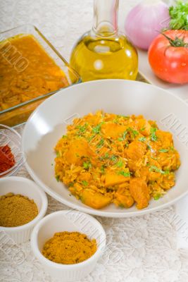 curry beef rice and potatoes