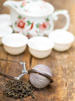 green chinese tea set