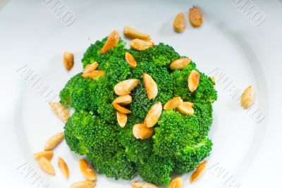 fresh sauteed broccoli and almonds