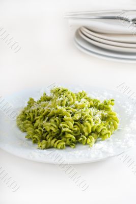italian fusilli pasta and pesto
