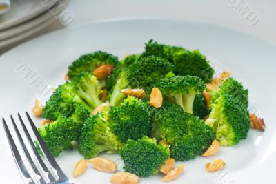 fresh sauteed broccoli and almonds