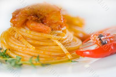 pasta and spicy shrimps