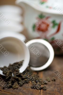 green chinese tea set