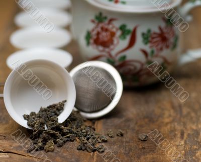 green chinese tea set