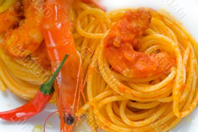 pasta and spicy shrimps