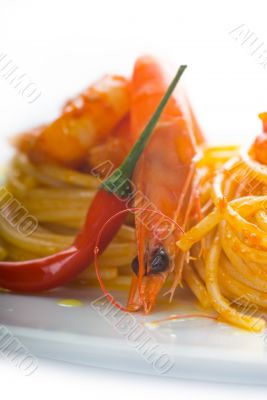 pasta and spicy shrimps