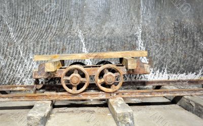 old  wagon inside of salt mine