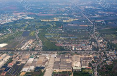 Aerial view over Bangkok suburb Aerial view over Bangkok suburb