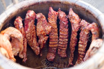 grilled pork ribs on bbq grill with a shallow DOF