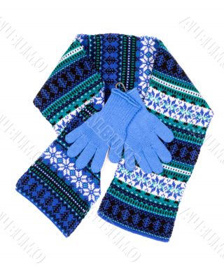 patterned scarf and blue gloves patterned scarf and blue gloves