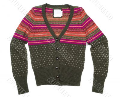 Green knit sweater with a color pattern Green knit sweater with a color pattern