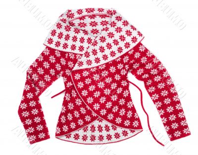Women`s fashion knitted sweater with a pattern of snowflakes