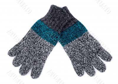 knitted gloves on white background
