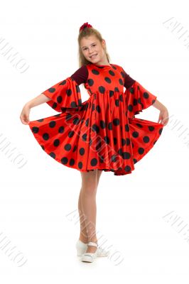 teen girl in a red dress with polka dots