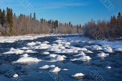 small river, winter landscape