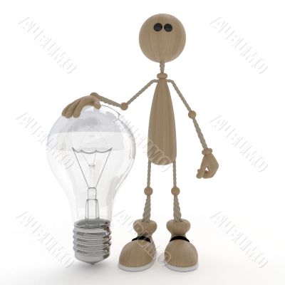The 3D little man with a bulb. The 3D little man with a bulb.