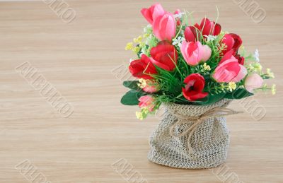 Decorative flower on wooden desk