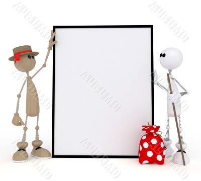 The 3D little man with a sign.