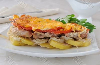 Meat and cheese with potatoes