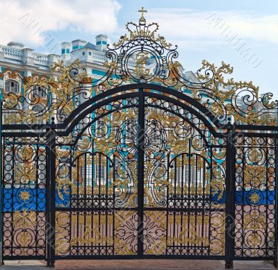 Gold gate, entrance to Catherine`s Palace, St. Petersburg