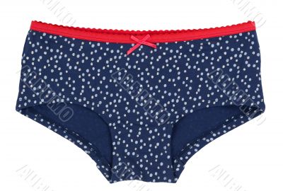 Blue polka dot panties with red trim