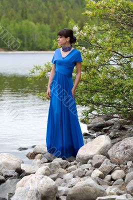 Girl in blue evening dress