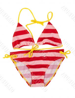 Red striped swimsuit with yellow straps Red striped swimsuit with yellow straps