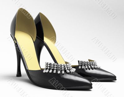 Black patent leather women`s high heels