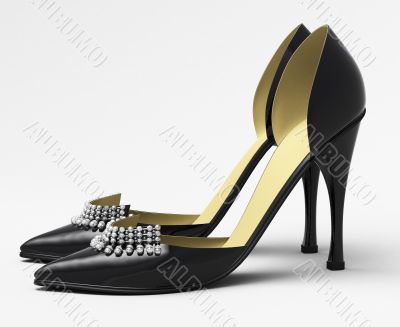 Black patent leather women`s high heels