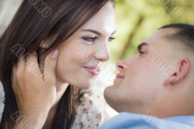 Passionate Mixed Race Romantic Couple Portrait in the Park