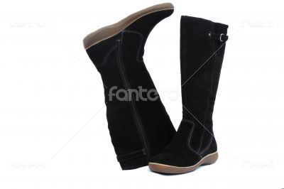 Warm winter womens black boots on white background