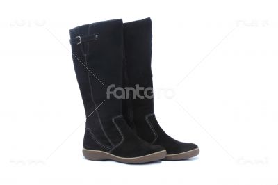 Warm winter womens black boots on white background
