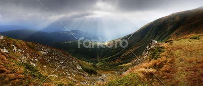Autumn morning mountain plateau landscape