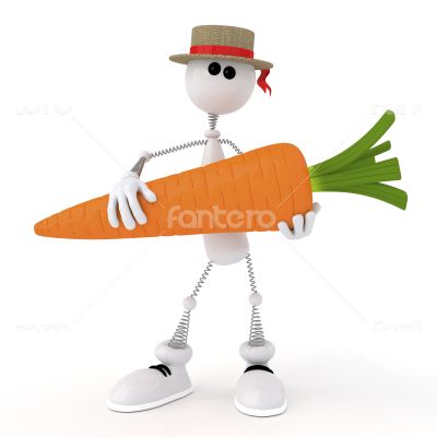 The 3D white little man with carrot.